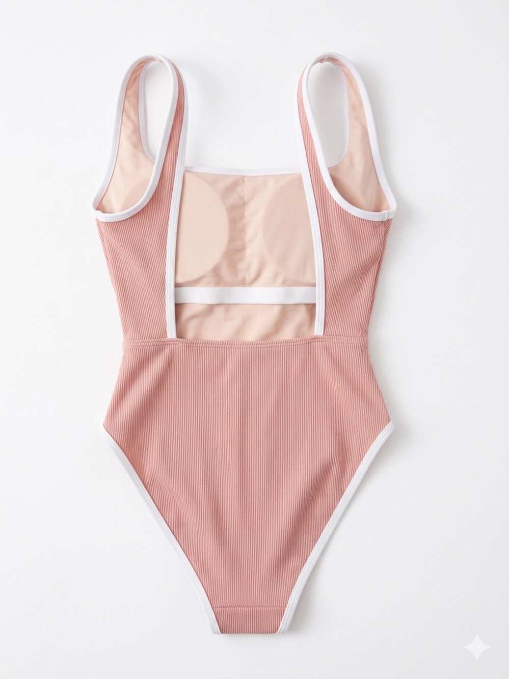 LainSnow Ribbed Dusty Rose One-Piece Swimsuit with White Trim - Picture 2 of 7